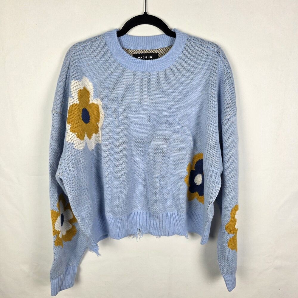 NWT PacSun Sunny Cropped Boxy Knit Sweater Oversized Size Small Distressed Hem